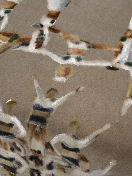 Detail View, *Furni 1*, 2023, Sculpture: oil on velvet upholstered modular sofa system, 72 x 220 x 90 cm overall