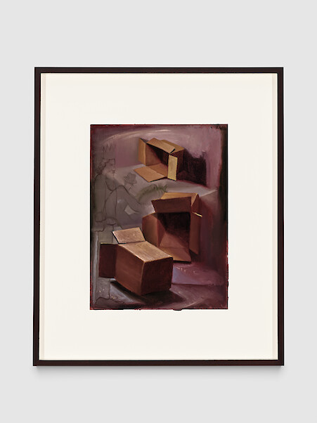 *Unboxing*, 2025, Oil on paper, 31 x 23 cm