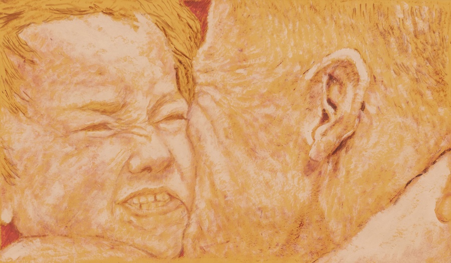 Detail view, Untitled, 2026, Oil on pardo paper, framed, 37.5 x 63 x 1.5 cm