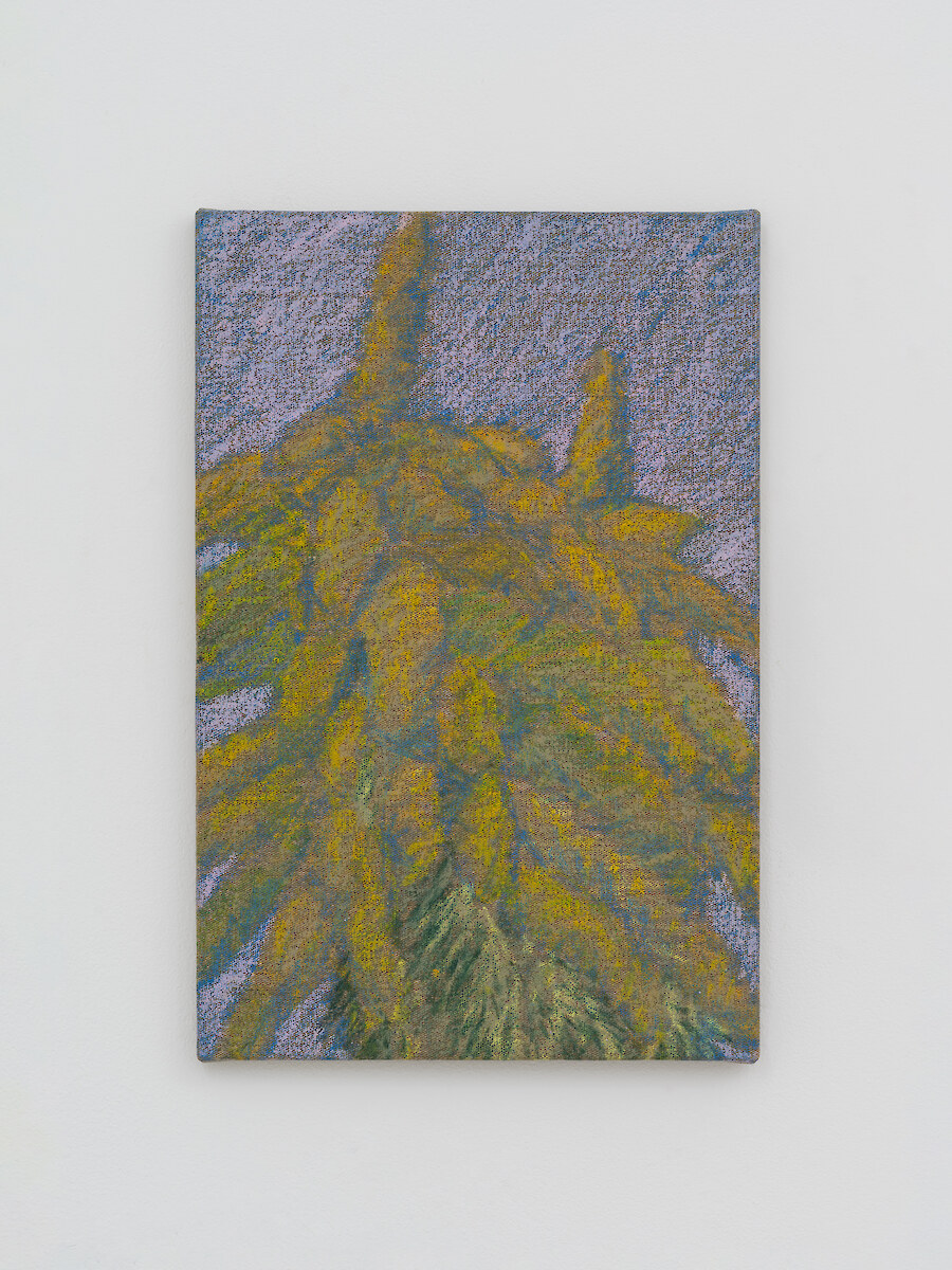 *Palmeira Talipot 32*, 2025, Oil pastel on linen, 35 x 23 x 1.2 cm