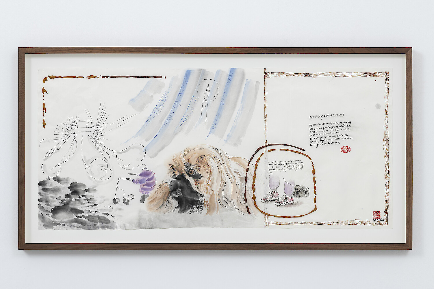 Evelyn Taocheng Wang, *Eight View of Oud-Charlois, No.2,* 2019, mineral color, tea, acrylic on rice paper, 63.7 x 123.5 x 5 cm framed