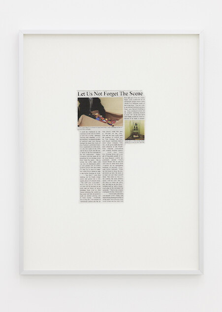 *Let Us Not Forget The Scene*, 2018, inkjet on newsprint, 55 x 41.5 x 2.5 cm