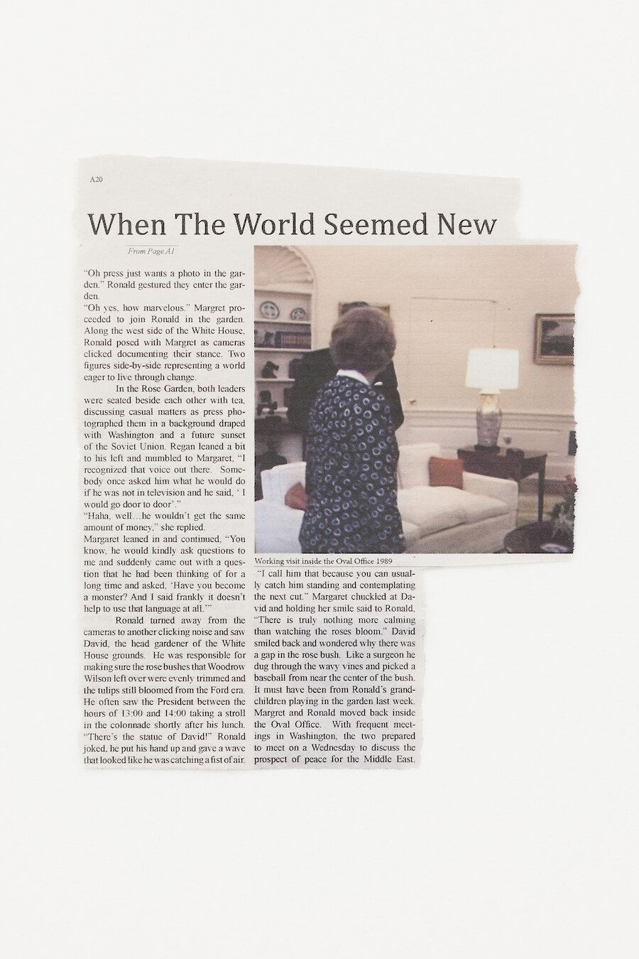 Detail View, *When The World Seemed New*, 2018, inkjet on newsprint, 55 x 41.5 x 2.5 cm