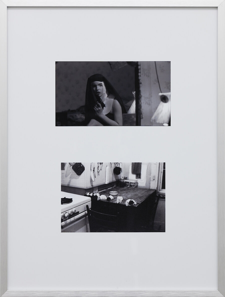 Richard Sides, *Zoe Lund and her pet rats, who wrote about her experiences around heroin addiction and law enforcement in relation to the deregulation of heroin and its intrinsic effects on the AIDS virus. She wrote Bad Lieutenant and starred as the protagonist in Abel Ferrara's early film ms45, a female rape revenge film*, 2018, 40 x 30cm, C-type print