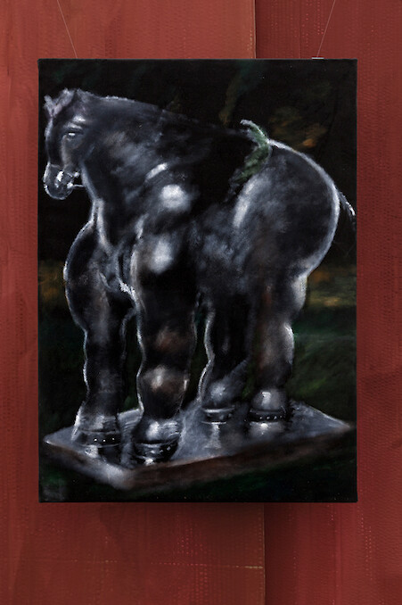 Issy Wood, *Untitled (Daddy's Overdraft)*, 2018, 70 x 50 cm, oil on velvet