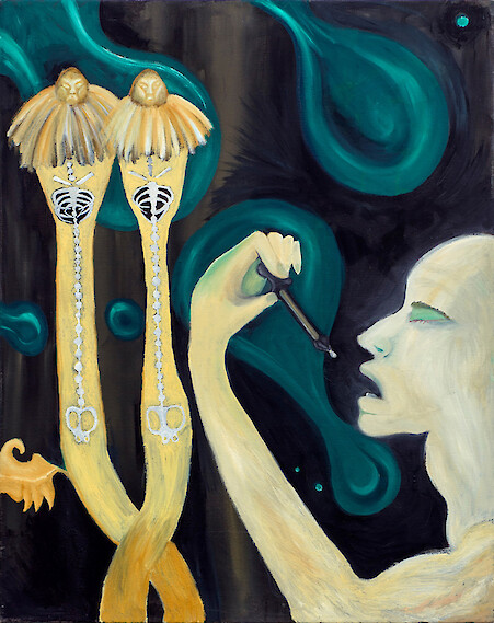 Quintessa Matranga, *My Echinacea's Weighing Me Down*, 2017, oil on canvas, 6.2 x 60.9 cm