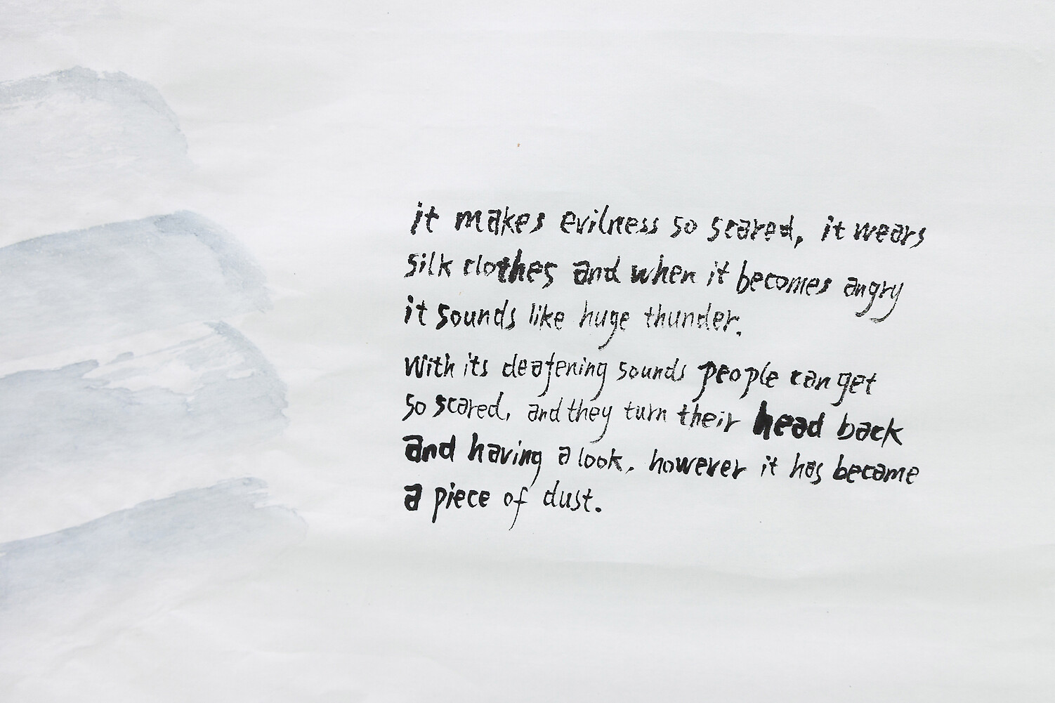 Detail View, *Puzzle Game With Different Objects Indicate Women's Tragedy Future*, 2017, ink, mineral color on rice paper, 180 x 96 cm & pencil on A4 paper, 30 x 21 cm