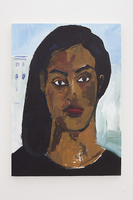 *Untitled (elan with grey building)*, 2013, Acrylic on canvas, 121 x 91 cm