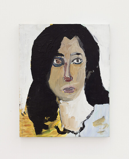 *Untitled (women in blue and yellow, with blue/grey eye)* 2015, Acrylic on canvas, 51 x 40 cm