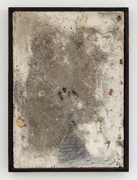 *Sedimentary Sample (Keep it simple, keep it light, paint the walls white)*, 2013, Fired wood, plaster, concrete, floor sweep, coffee, clay, london brick, cardboard, 88 x 62 cm