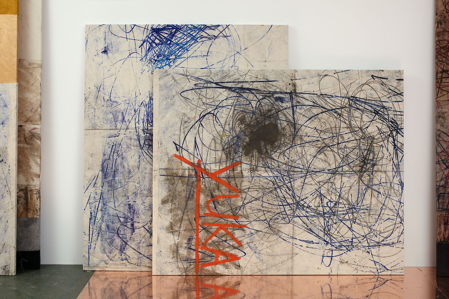 *untitled (stack painting)*, 2013, Oil paint, oil stick, dirt, 195 x 245 cm