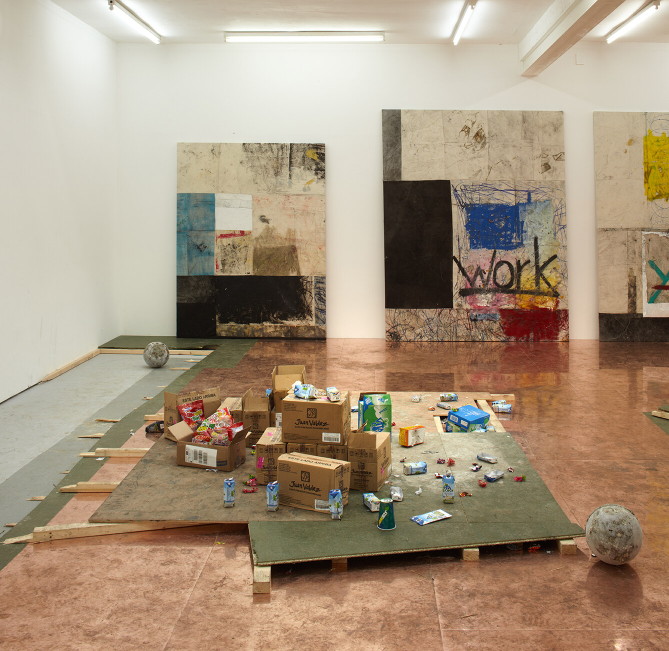 *Dinner at the members club? Yes! i'll have a black americano first pls*, 2013, Installation view