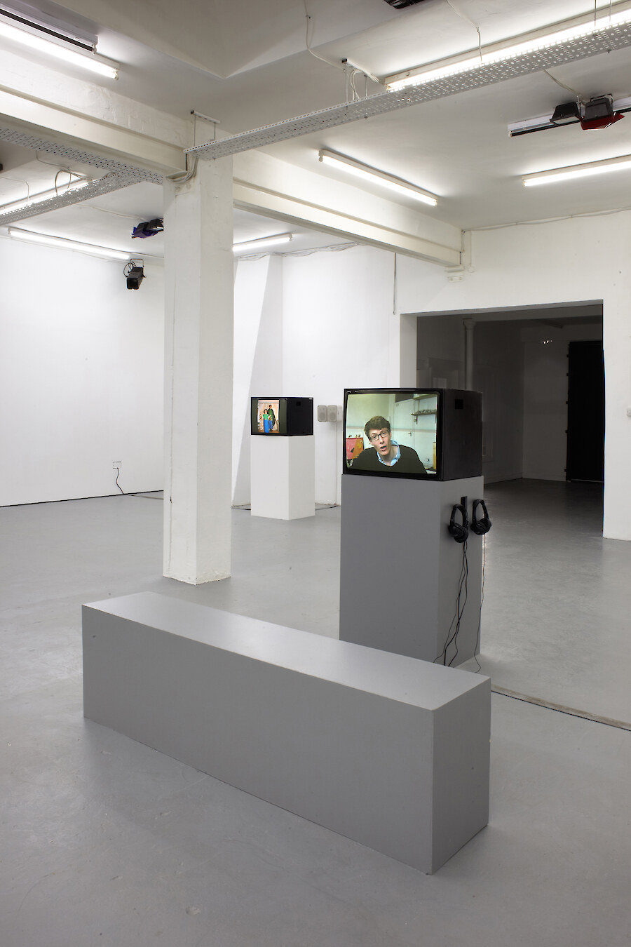 (foreground): Silk Handkerchiefs, *Congratulations Ed Fornieles*, 2009, video, 8:11 min (background): Cindie Cheung, *Eagle Mother*, 2012, digital slideshow, 1:45 min