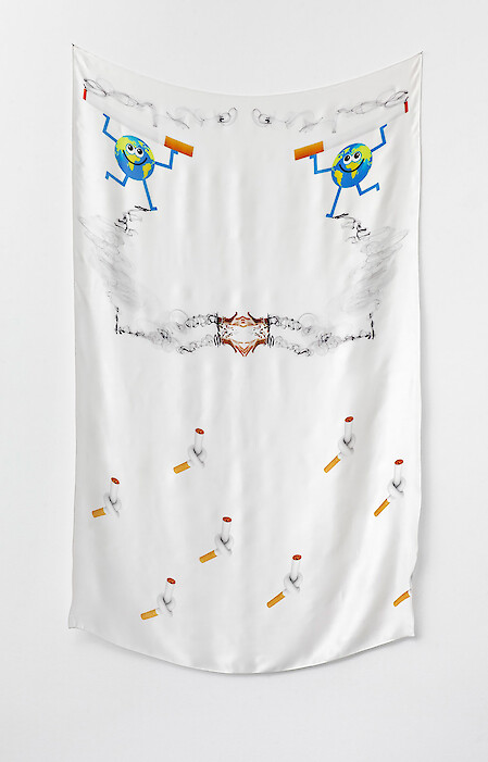 Marlie Mul, *Cigarette Ends Here (The Global Cigarette)*, 2011, Digital print on silk, 130 x 80 cm, edition of 5