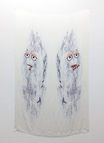 Marlie Mul, *Cigarette Ends Here (Two Clouds)*, 2012, Digital print on silk, 220 x 130 cm, edition of 3